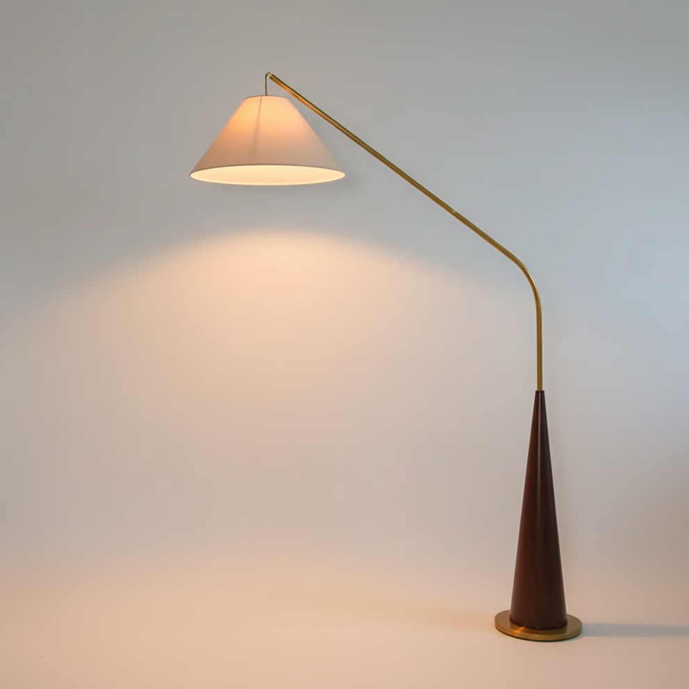 Modern Arc Floor Lamp with Wooden Base - Soft Ambient Lighting for Living Rooms
