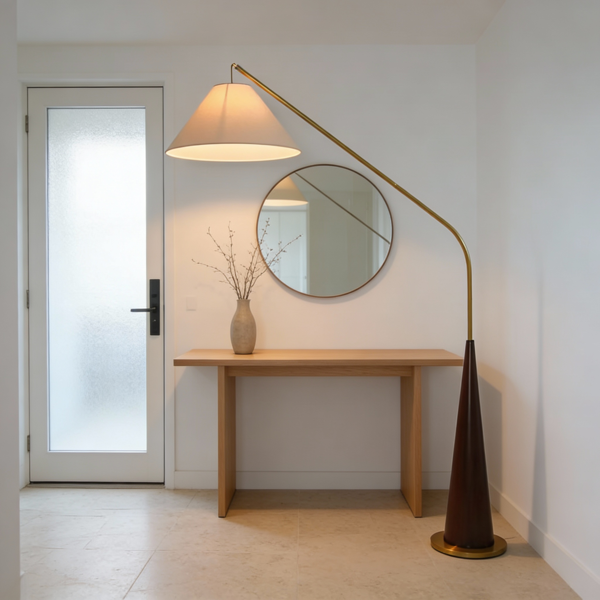 Modern Arc Floor Lamp with Wooden Base - Soft Ambient Lighting for Living Rooms