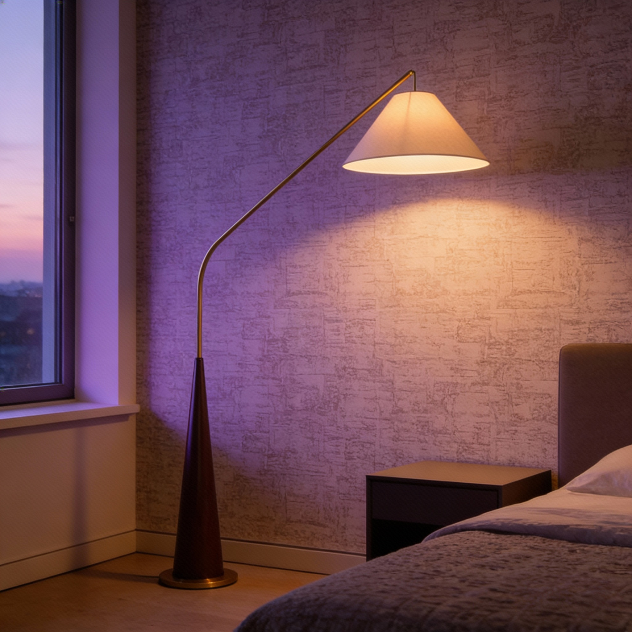 Modern Arc Floor Lamp with Wooden Base - Soft Ambient Lighting for Living Rooms