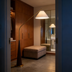 Modern Arc Floor Lamp with Wooden Base - Soft Ambient Lighting for Living Rooms