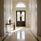 Modern Arc Floor Lamp with Wooden Base - Soft Ambient Lighting for Living Rooms