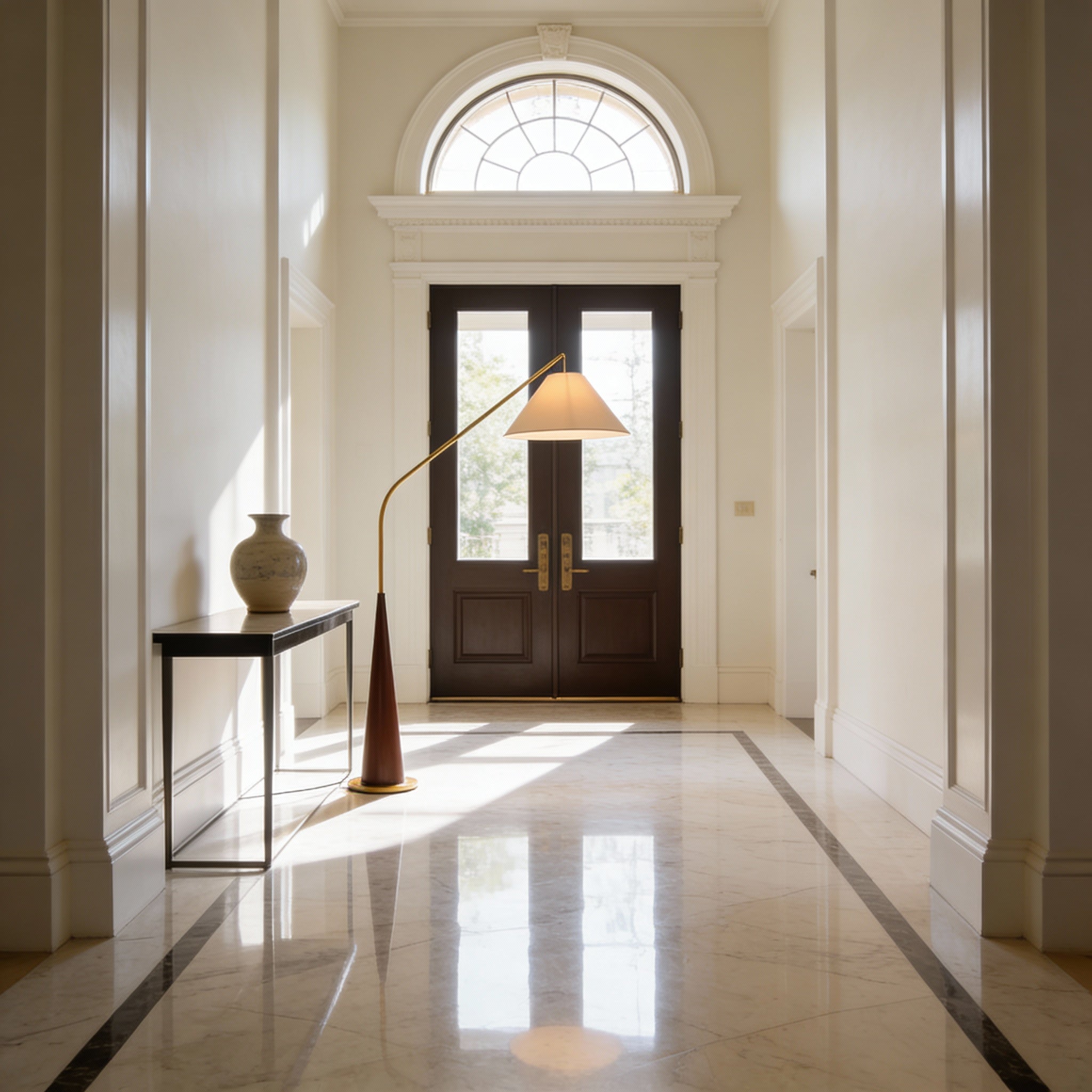 Modern Arc Floor Lamp with Wooden Base - Soft Ambient Lighting for Living Rooms