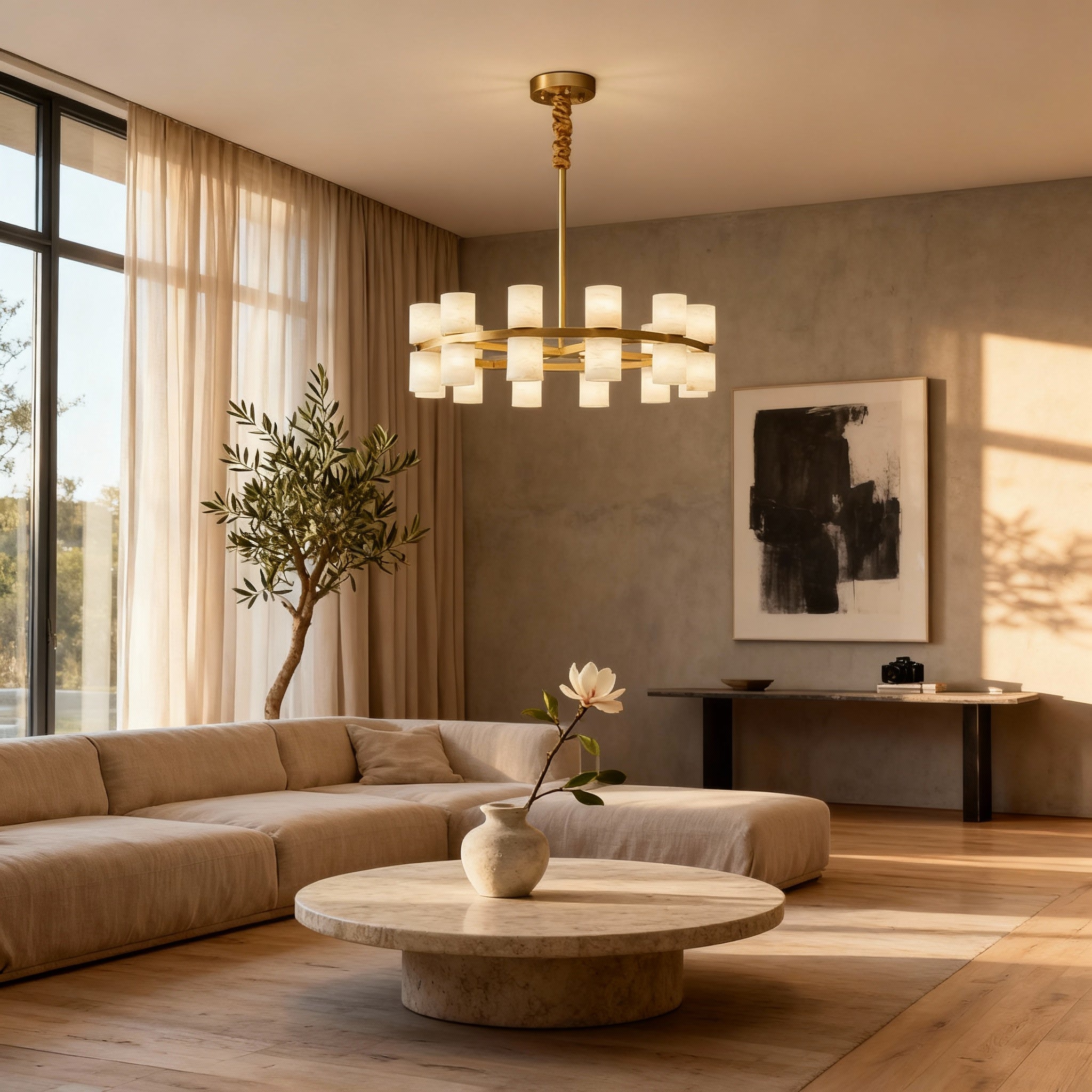 Modern Brass Pendant Light with Alabaster Shades | Elegant Kitchen Pendant Lighting for Inviting Ambiance