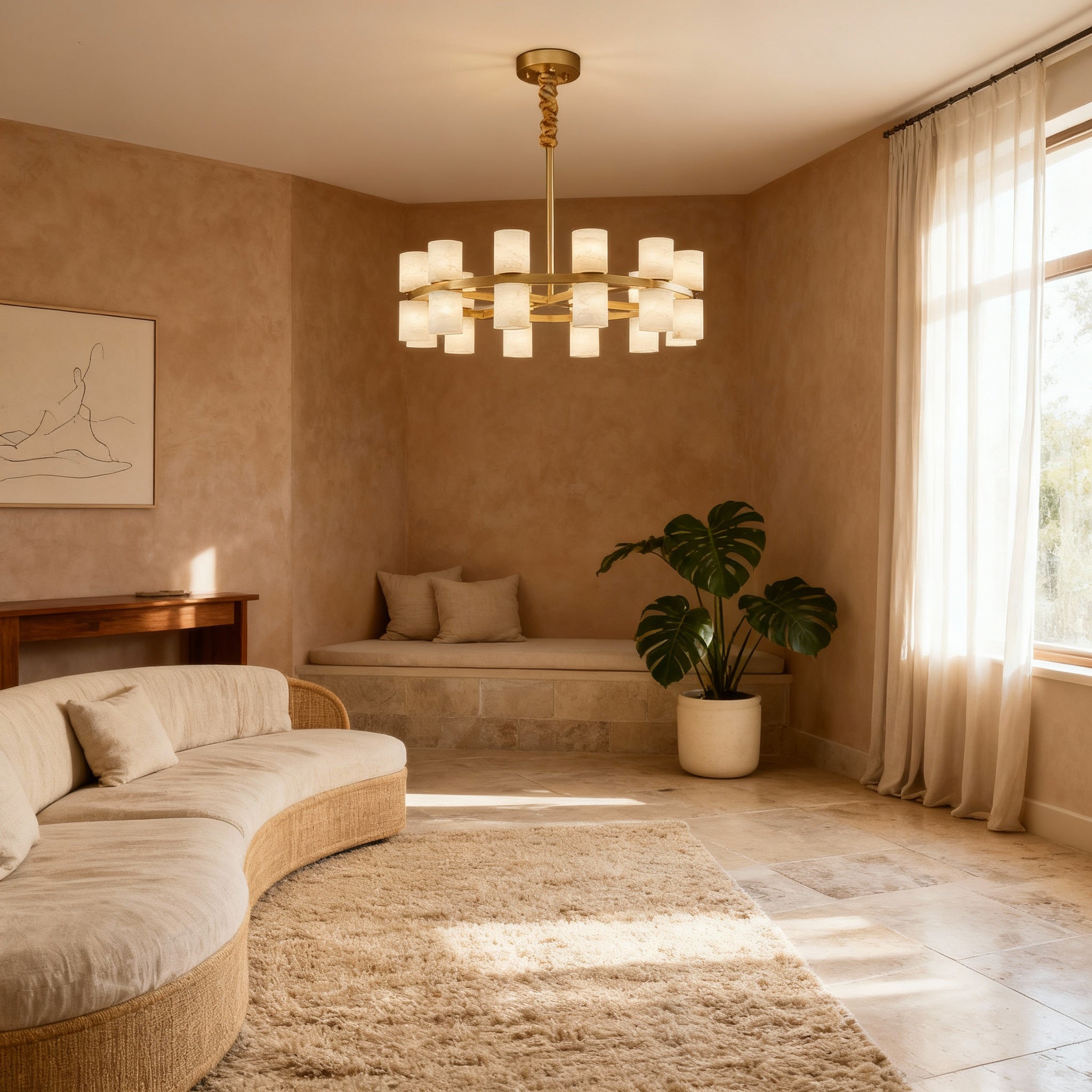 Modern Brass Pendant Light with Alabaster Shades | Elegant Kitchen Pendant Lighting for Inviting Ambiance