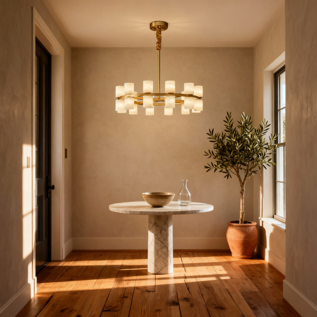 Modern Brass Pendant Light with Alabaster Shades | Elegant Kitchen Pendant Lighting for Inviting Ambiance