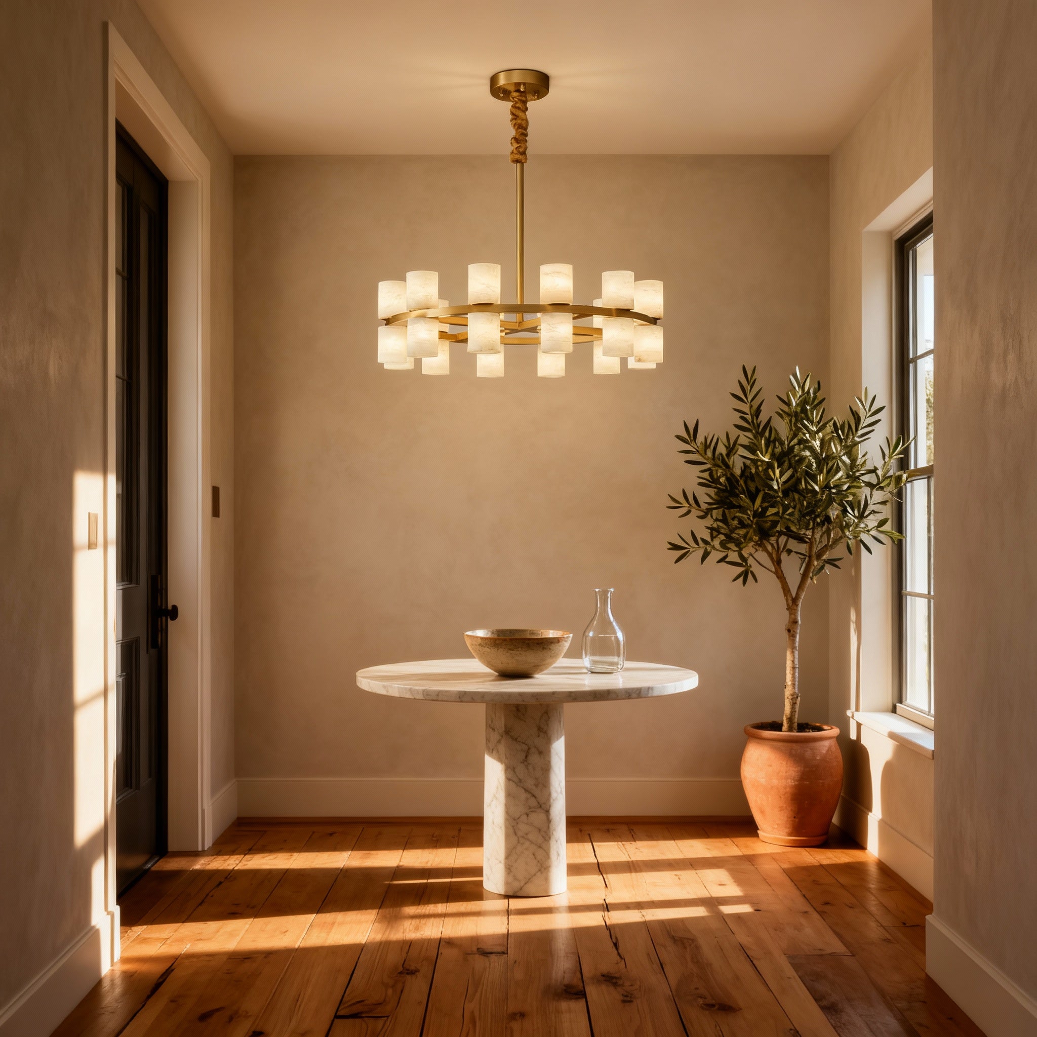 Modern Brass Pendant Light with Alabaster Shades | Elegant Kitchen Pendant Lighting for Inviting Ambiance
