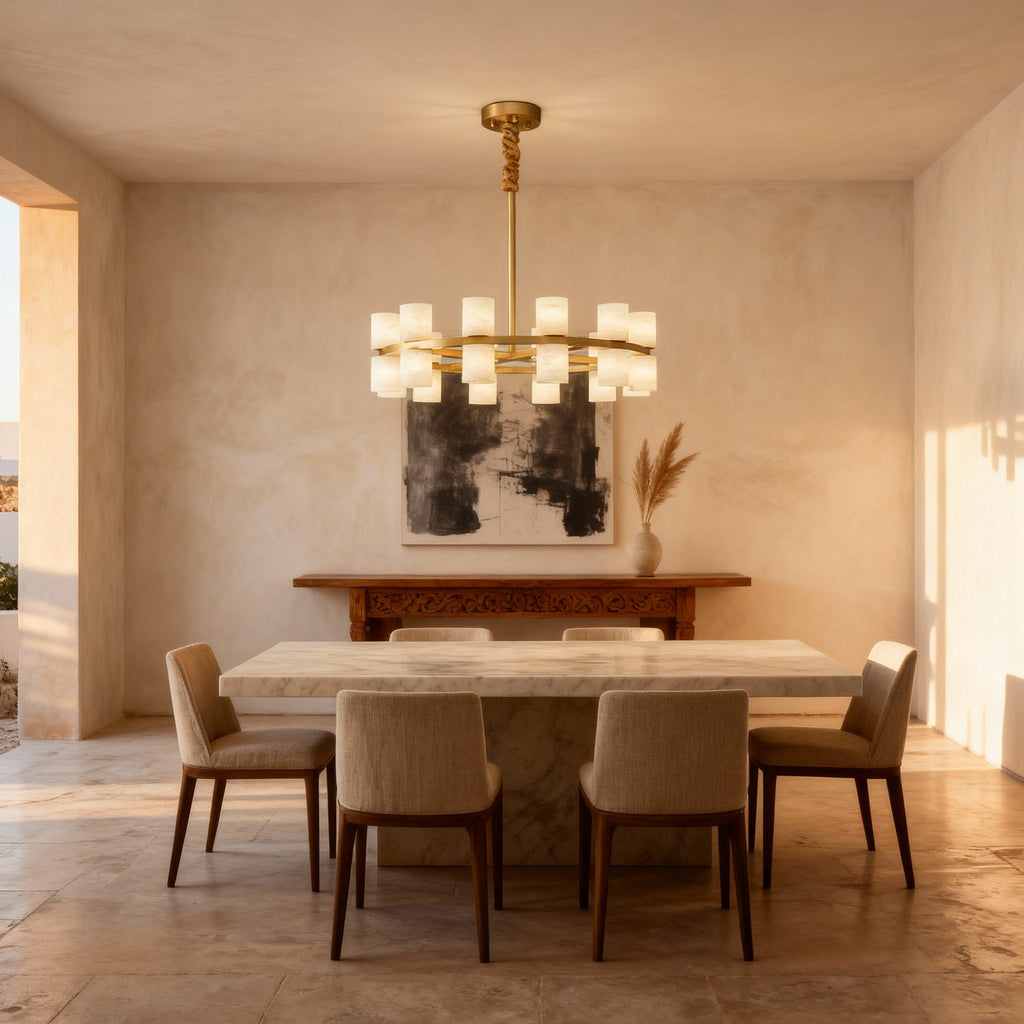 Modern Brass Pendant Light with Alabaster Shades | Elegant Kitchen Pendant Lighting for Inviting Ambiance