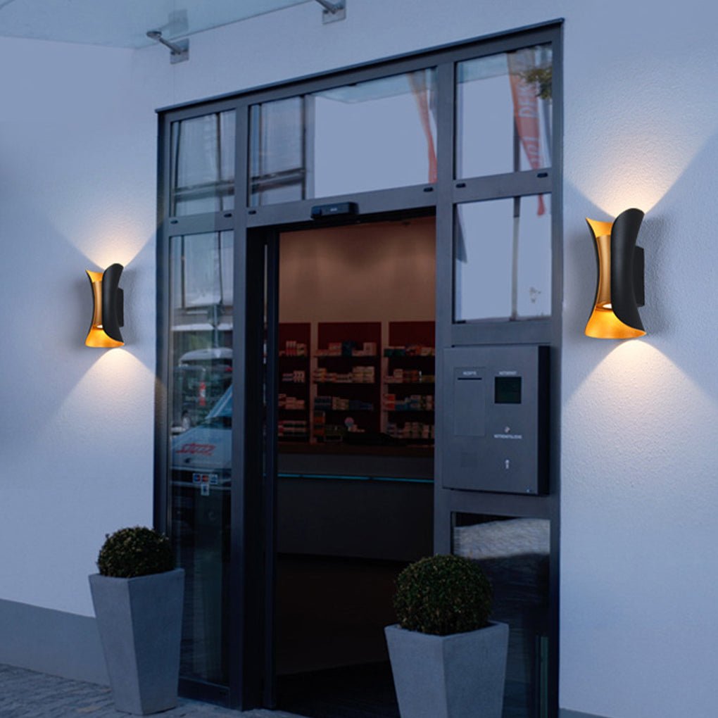 Modern Curved Wall Sconce Light with Dual Directional Projection | Waterproof Design for Outdoor Illumination