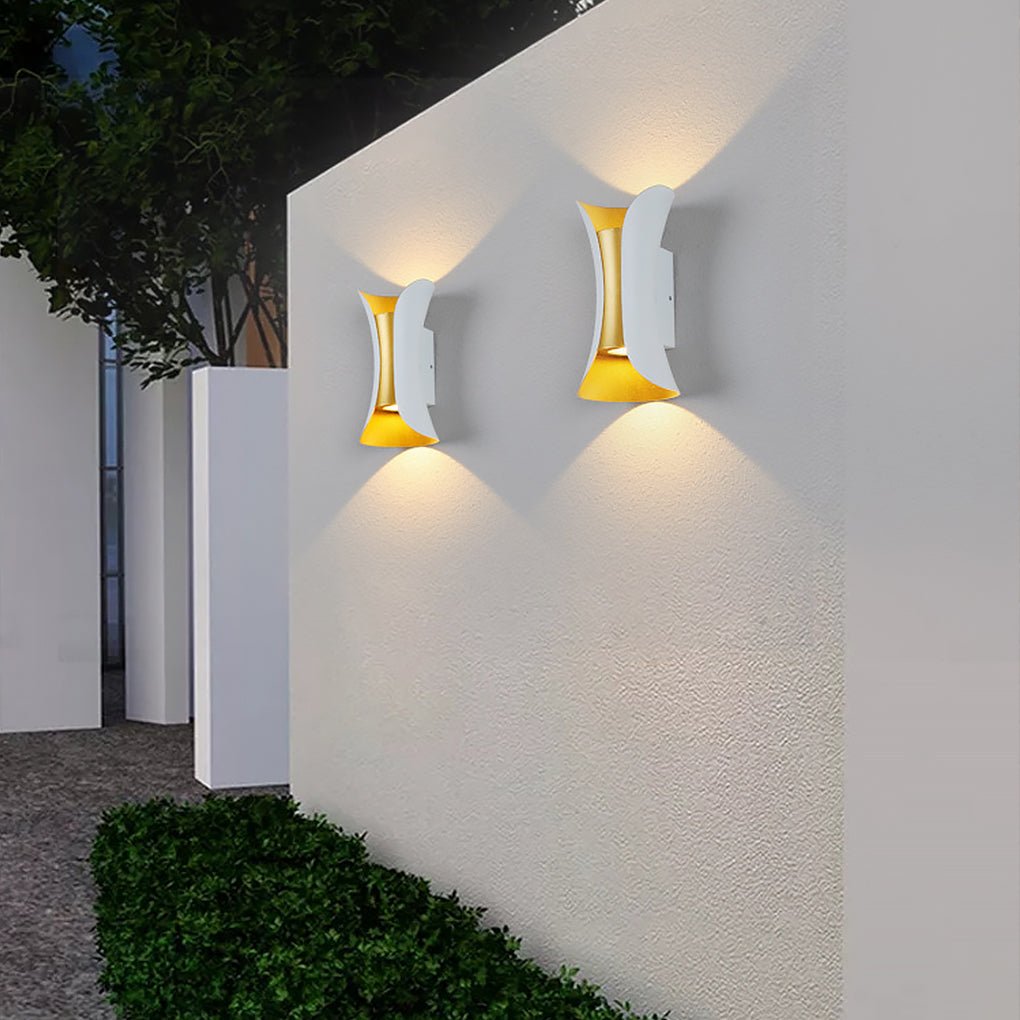 Modern Curved Wall Sconce Light with Dual Directional Projection | Waterproof Design for Outdoor Illumination