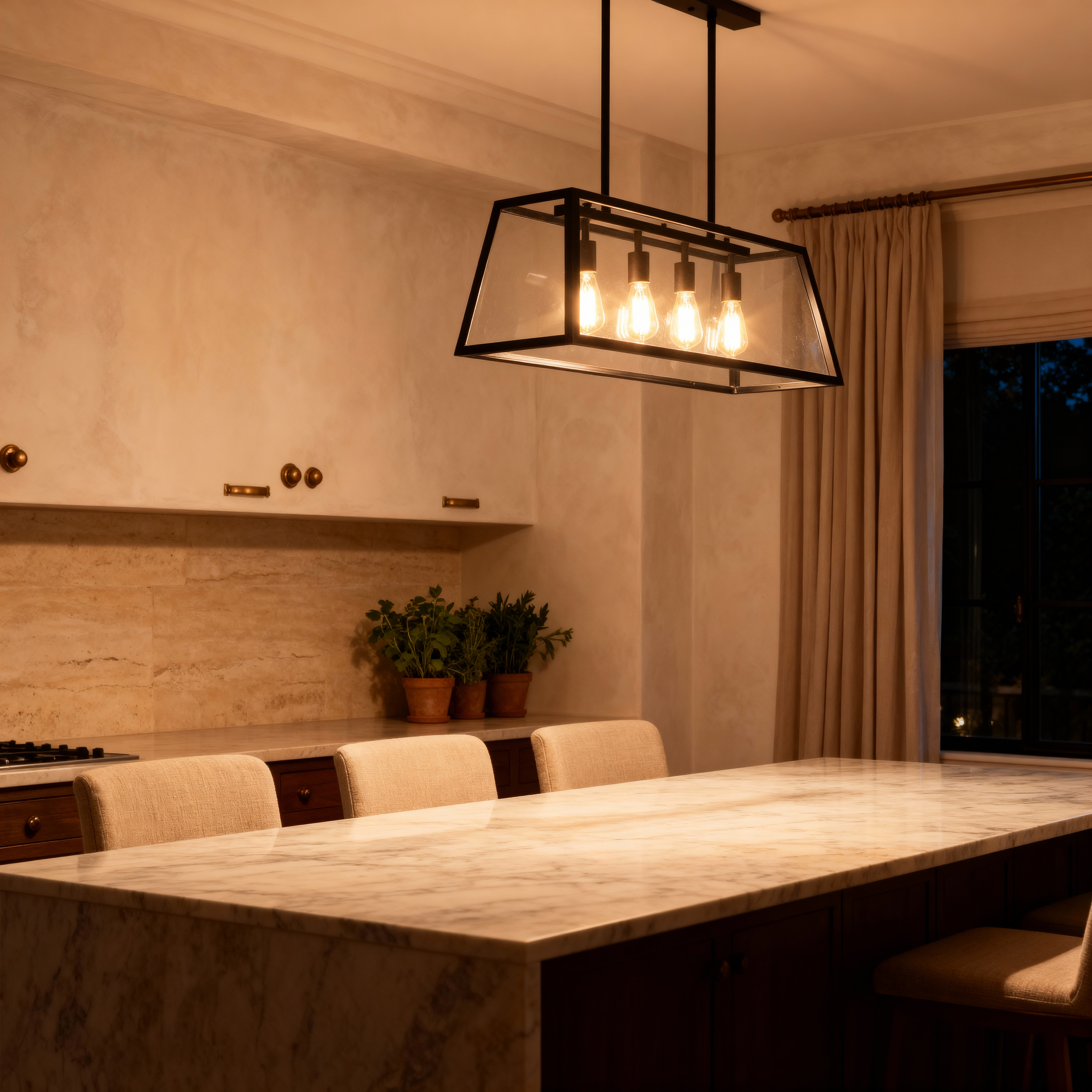 Modern Geometric Glass Pendant Light | Adjustable Height for Kitchen Island Illumination