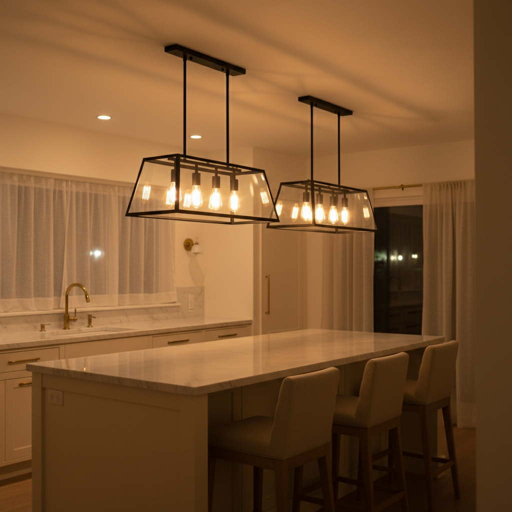 Modern Geometric Glass Pendant Light | Adjustable Height for Kitchen Island Illumination