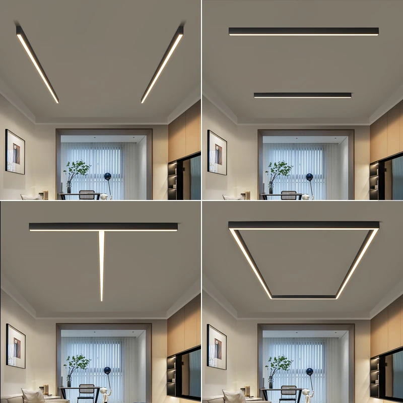 Modern Linear Ceiling Light | Dimmable LED Fixture with Remote Control | Adjustable Ambiance for Any Room