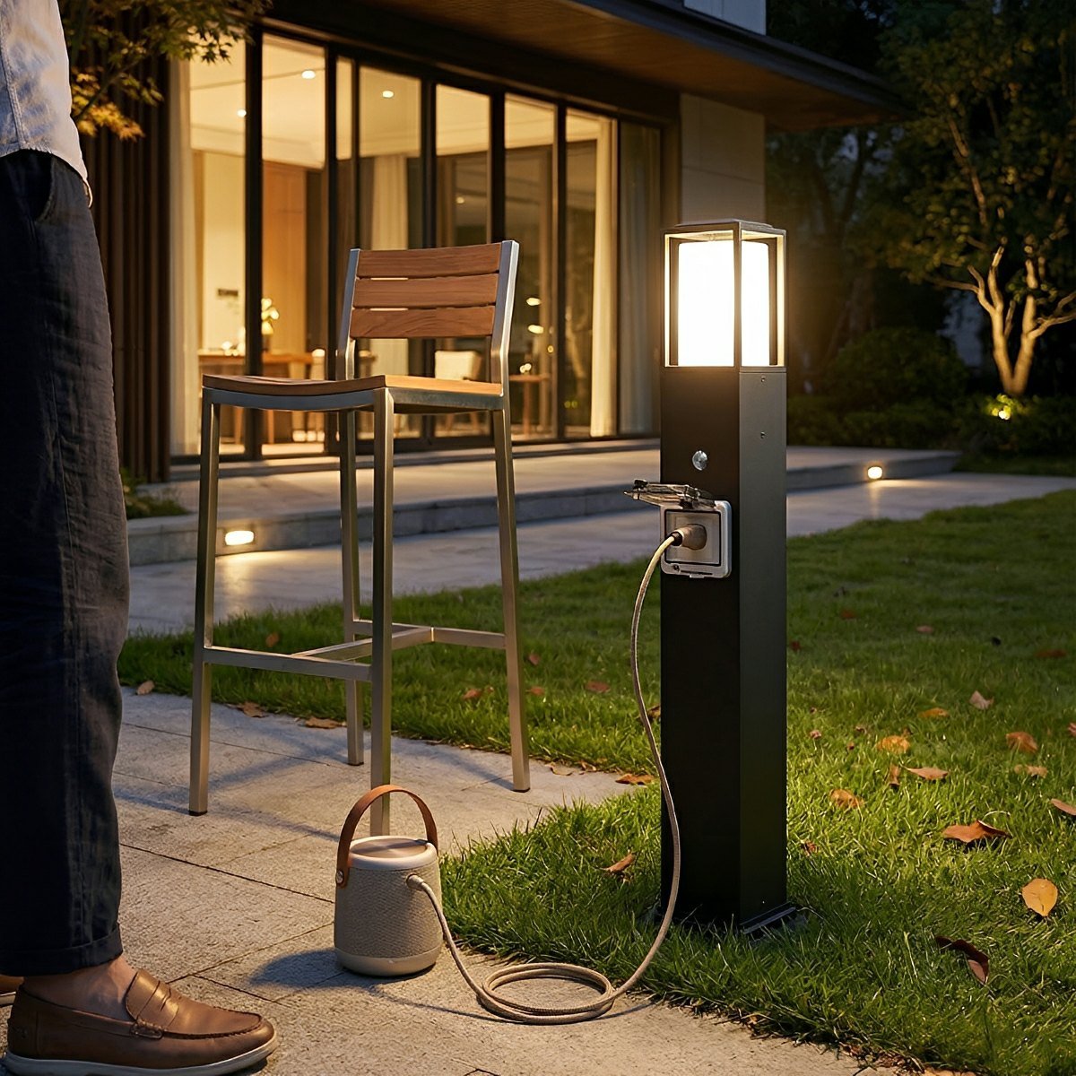 Modern Outdoor Pathway Lights | Solar LED Walkway Lights with Built-In Power Socket | Weather-Resistant Design for Safe Illumination