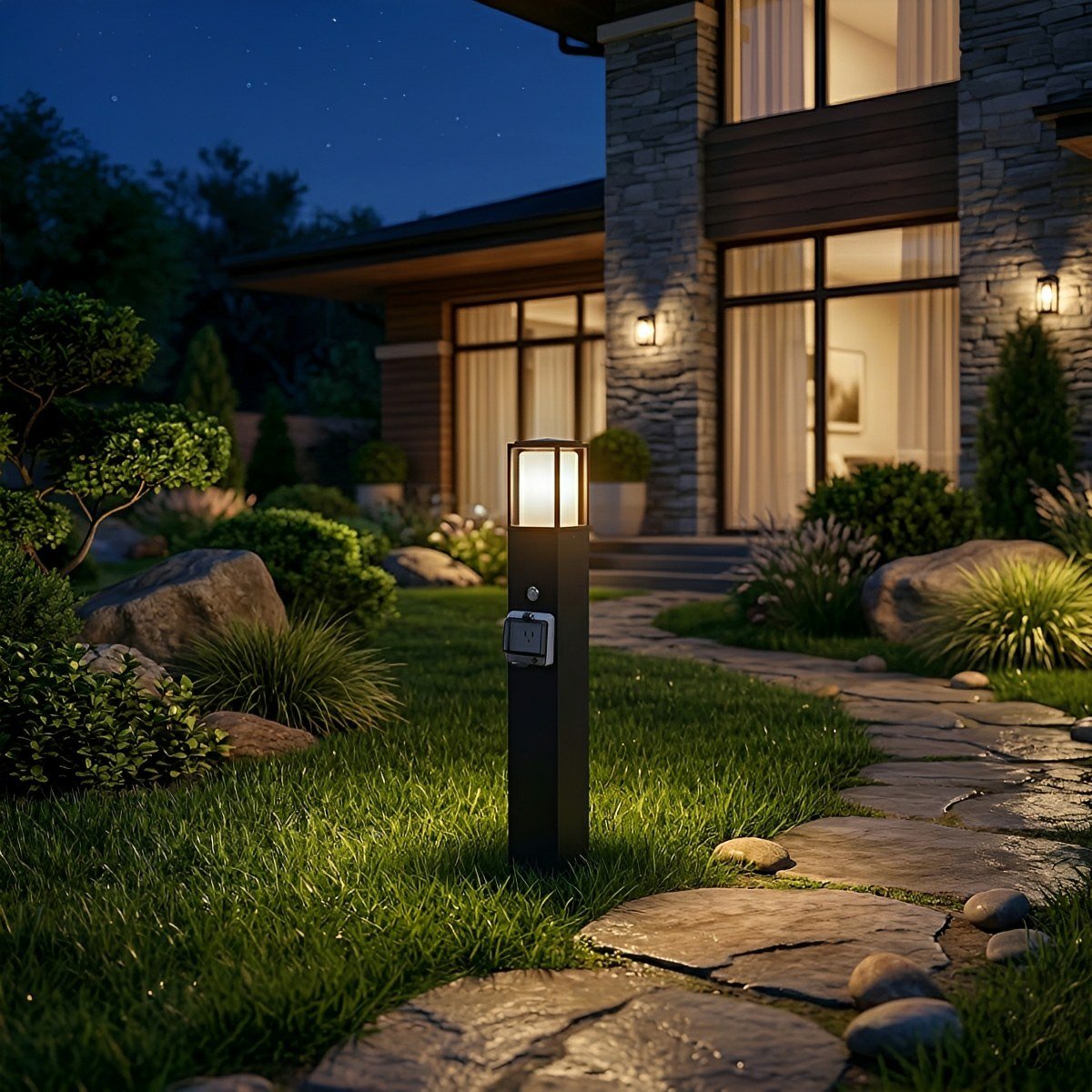 Modern Outdoor Pathway Lights | Solar LED Walkway Lights with Built-In Power Socket | Weather-Resistant Design for Safe Illumination
