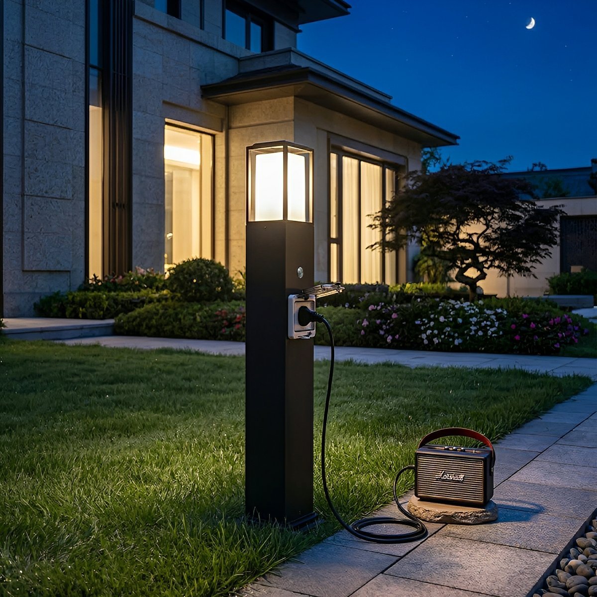 Modern Outdoor Pathway Lights | Solar LED Walkway Lights with Built-In Power Socket | Weather-Resistant Design for Safe Illumination