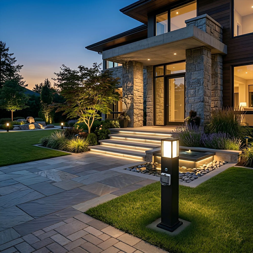 Modern Outdoor Pathway Lights | Solar LED Walkway Lights with Built-In Power Socket | Weather-Resistant Design for Safe Illumination