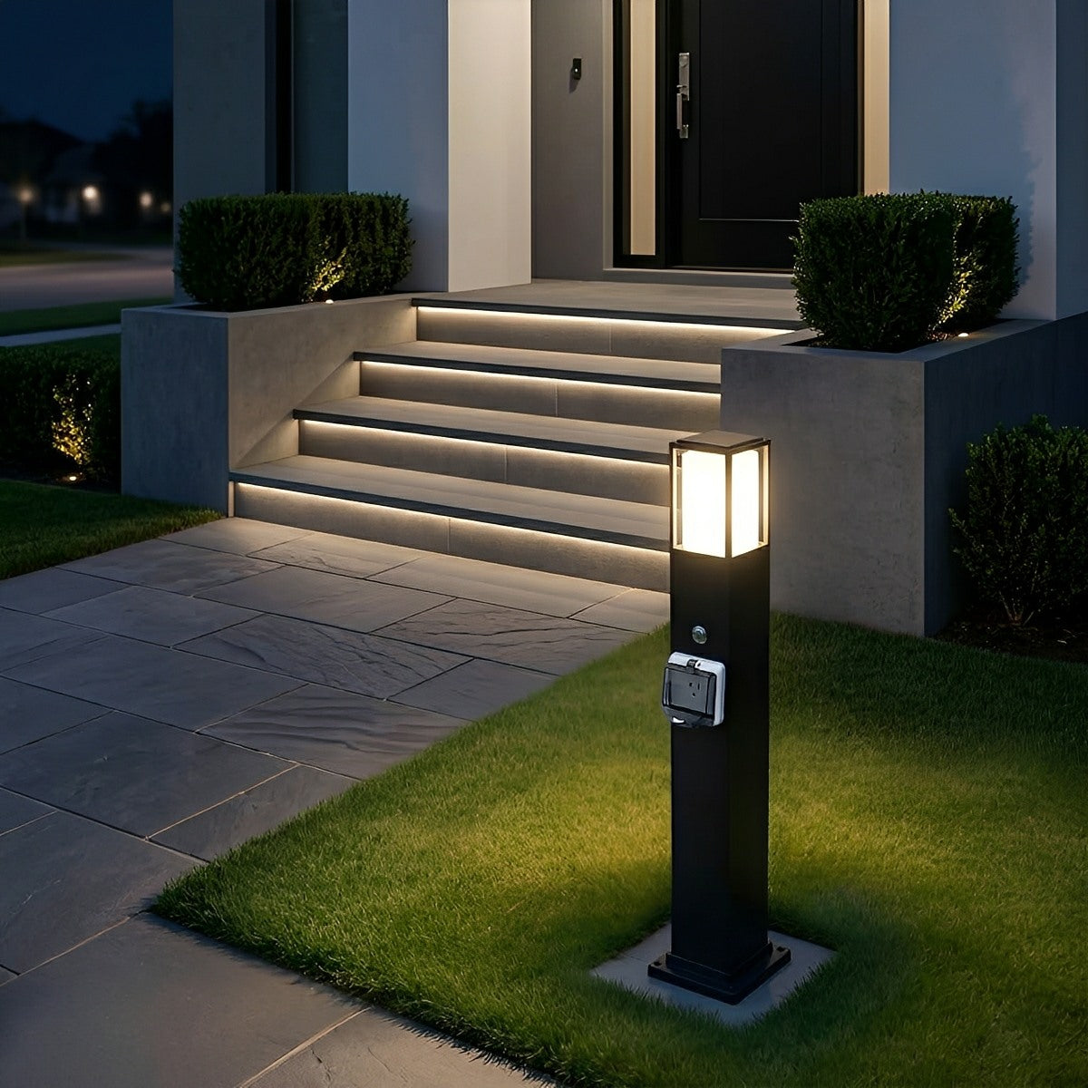 Modern Outdoor Pathway Lights | Solar LED Walkway Lights with Built-In Power Socket | Weather-Resistant Design for Safe Illumination