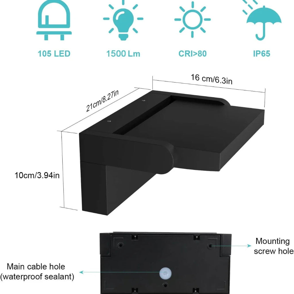 Modern Outdoor Wall Light | 24W LED Motion Sensor Sconce with Waterproof Design | Ideal for Patios and Gardens
