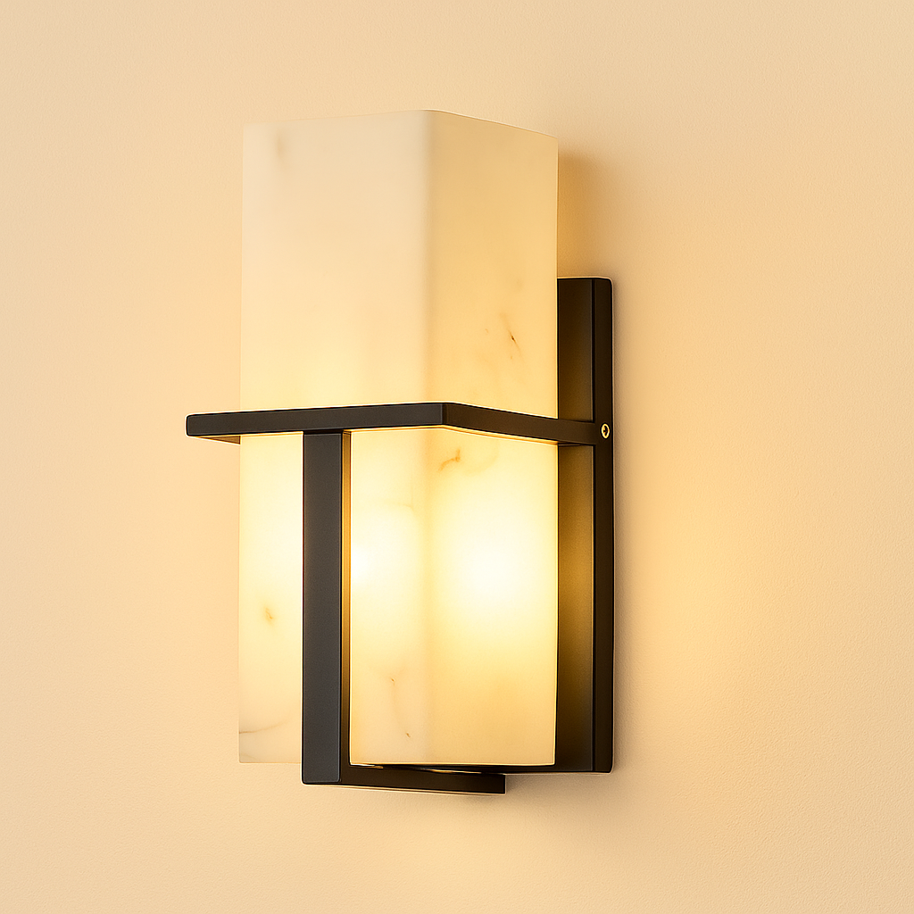 Modern Outdoor Wall Sconce | Marble-Effect Design with Soft Glow | Elegant Exterior Wall Light for Ambient Illumination