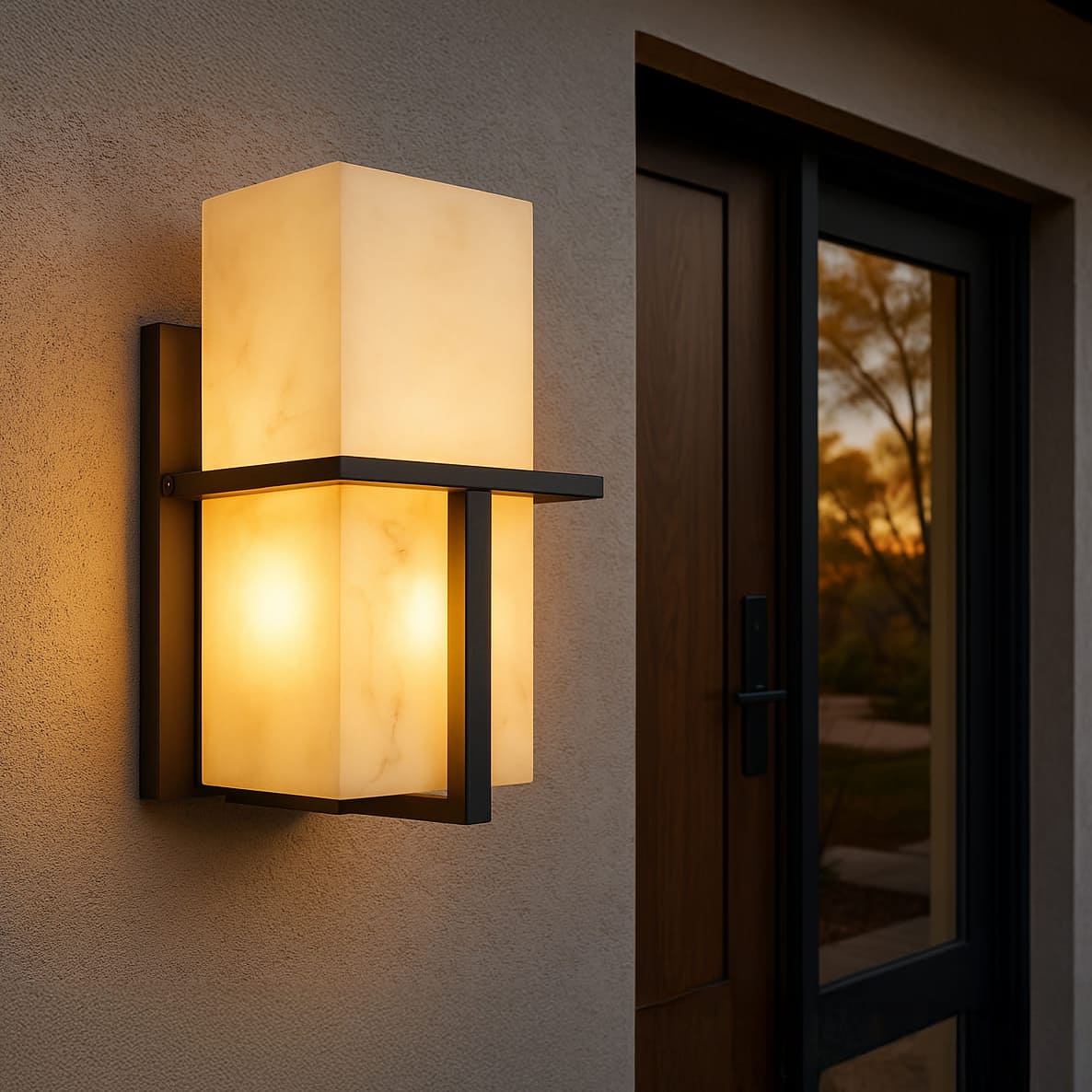 Modern Outdoor Wall Sconce | Marble-Effect Design with Soft Glow | Elegant Exterior Wall Light for Ambient Illumination