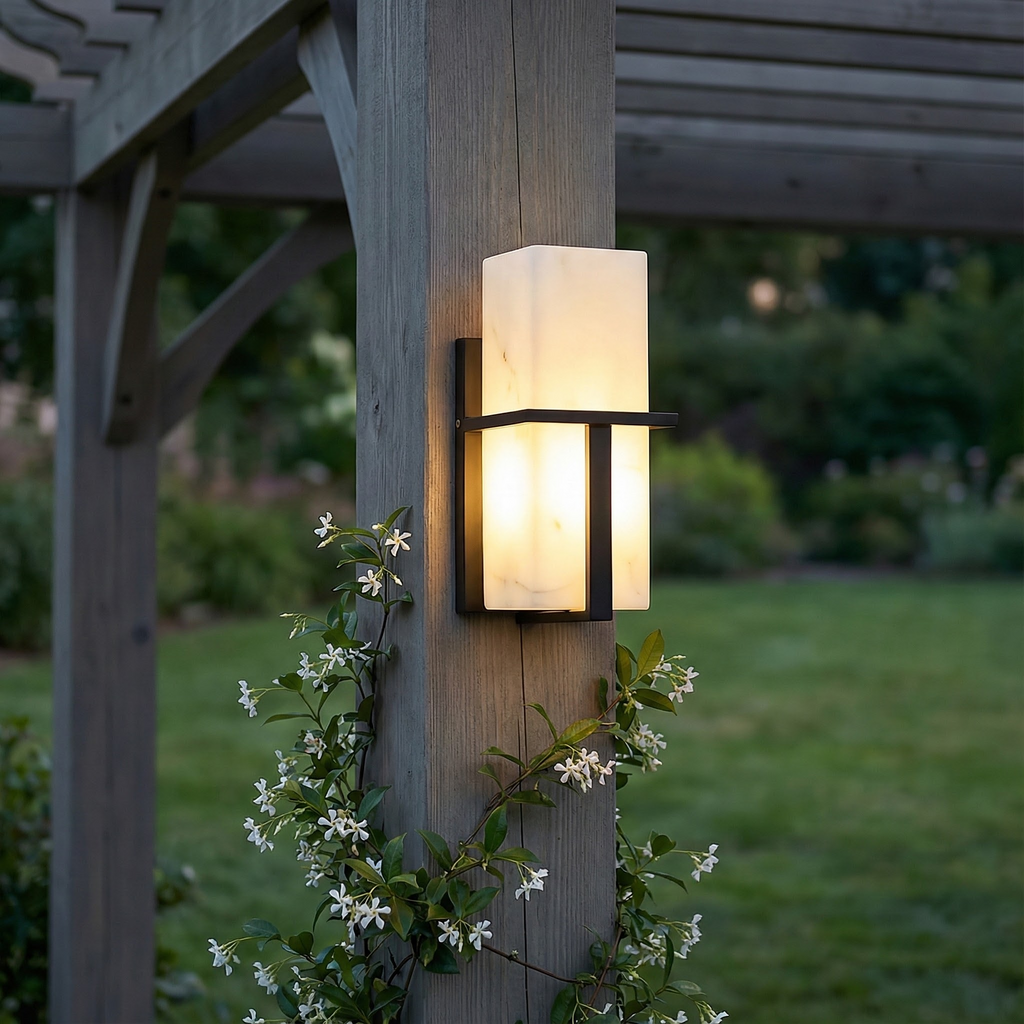 Modern Outdoor Wall Sconce | Marble-Effect Design with Soft Glow | Elegant Exterior Wall Light for Ambient Illumination