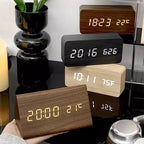 Modern Wood Digital Alarm Clock with Voice Control & Temperature Display | Sleek Design for Stylish Wake-Up