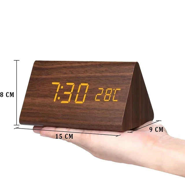 Modern Wood Digital Alarm Clock with Voice Control & Temperature Display | Sleek Design for Stylish Wake-Up