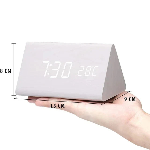 Modern Wood Digital Alarm Clock with Voice Control & Temperature Display | Sleek Design for Stylish Wake-Up