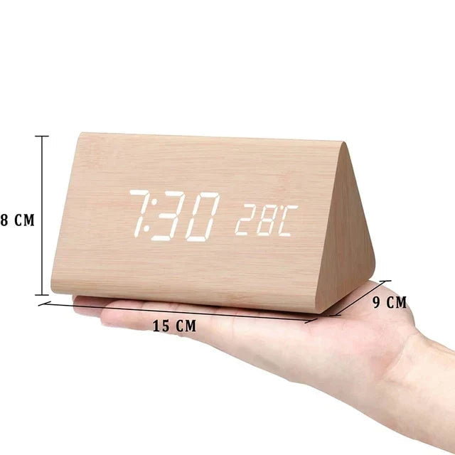 Modern Wood Digital Alarm Clock with Voice Control & Temperature Display | Sleek Design for Stylish Wake-Up