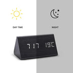 Modern Wood Digital Alarm Clock with Voice Control & Temperature Display | Sleek Design for Stylish Wake-Up