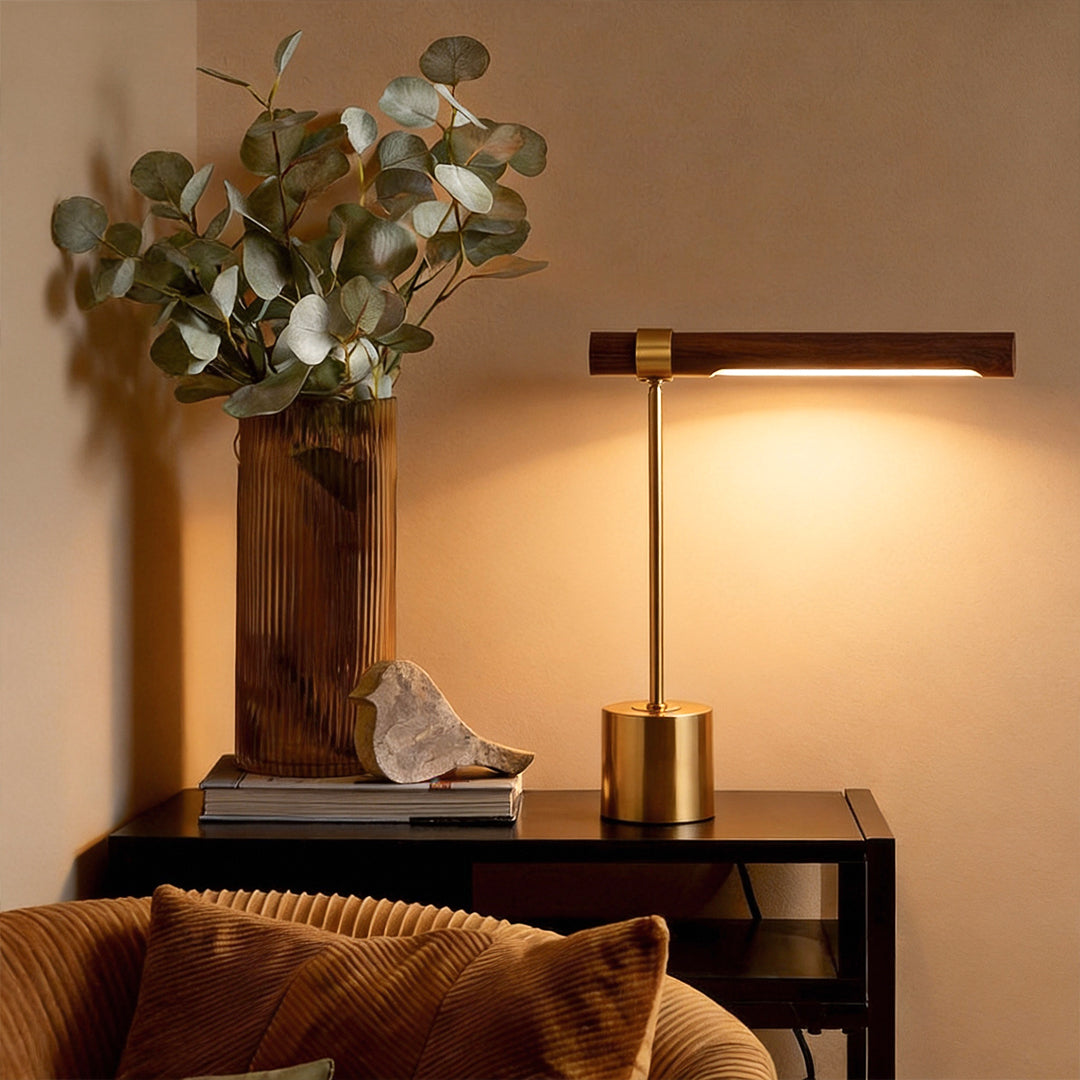 Modern Wood & Brass | LED Desk Lamp with Adjustable Color Temperature | Minimalist Design for Cozy Workspaces