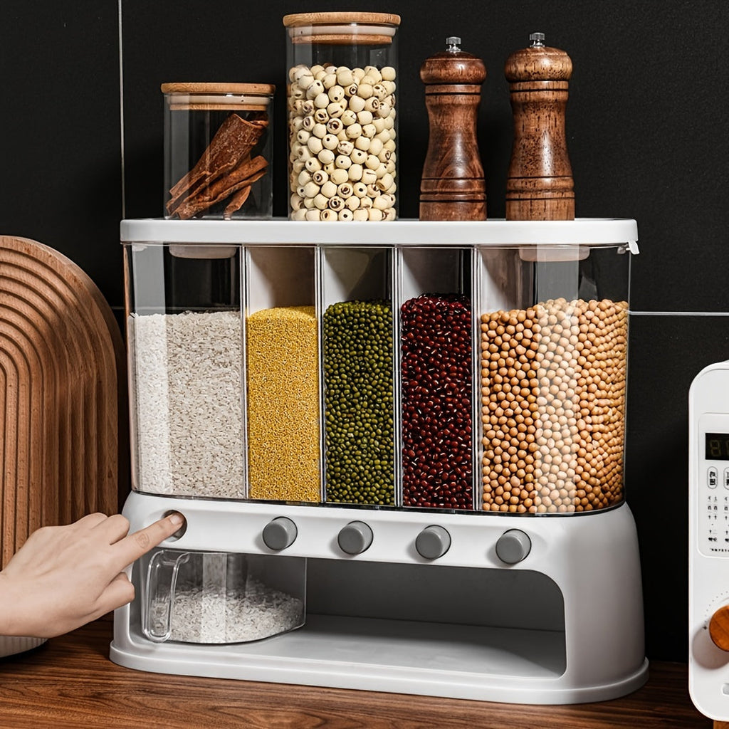 Multi-Compartment Grain Storage Container with Airtight Lid | Space-Saving Design for Freshness and Organization