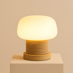 MushroomGlow | Wooden Table Lamp with Glass Shade & Japandi Style | Cozy Ambiance for Bedroom or Desk