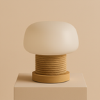 MushroomGlow | Wooden Table Lamp with Glass Shade & Japandi Style | Cozy Ambiance for Bedroom or Desk