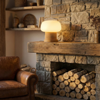 MushroomGlow | Wooden Table Lamp with Glass Shade & Japandi Style | Cozy Ambiance for Bedroom or Desk