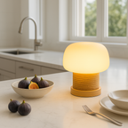 MushroomGlow | Wooden Table Lamp with Glass Shade & Japandi Style | Cozy Ambiance for Bedroom or Desk