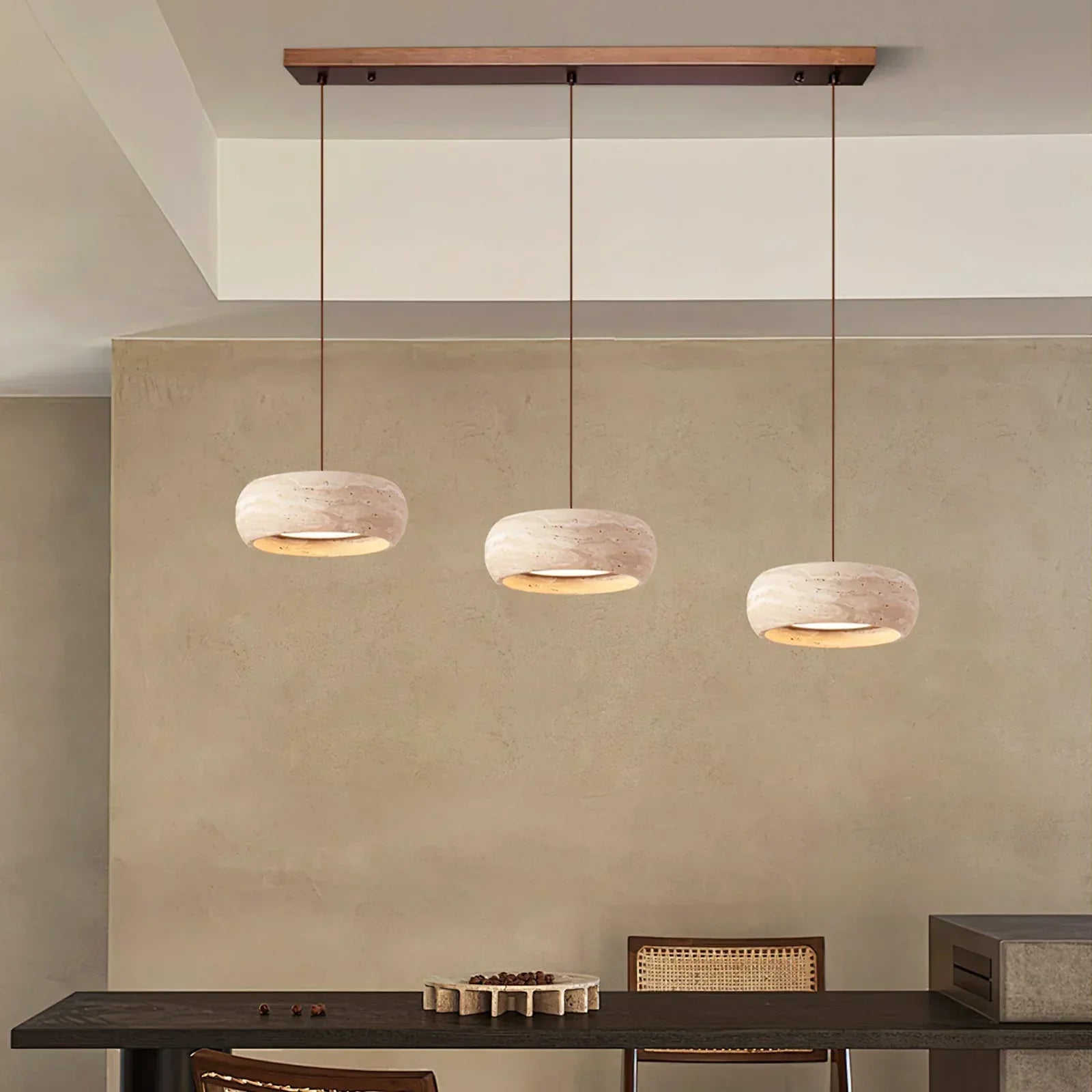 Natural Travertine Pendant Light | Organic Modern Design with Integrated LED | Unique Hanging Light for Warm Kitchen Ambiance