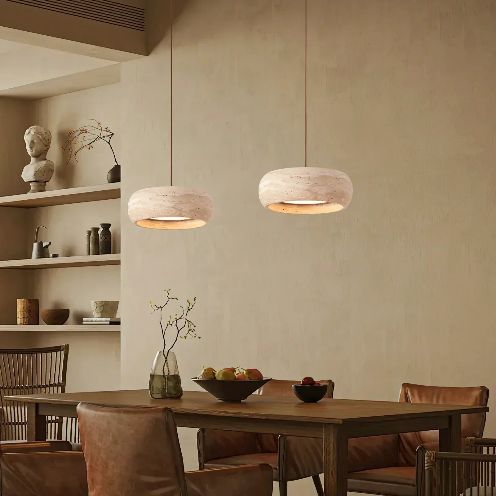 Natural Travertine Pendant Light | Organic Modern Design with Integrated LED | Unique Hanging Light for Warm Kitchen Ambiance
