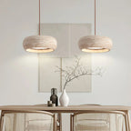 Natural Travertine Pendant Light | Organic Modern Design with Integrated LED | Unique Hanging Light for Warm Kitchen Ambiance