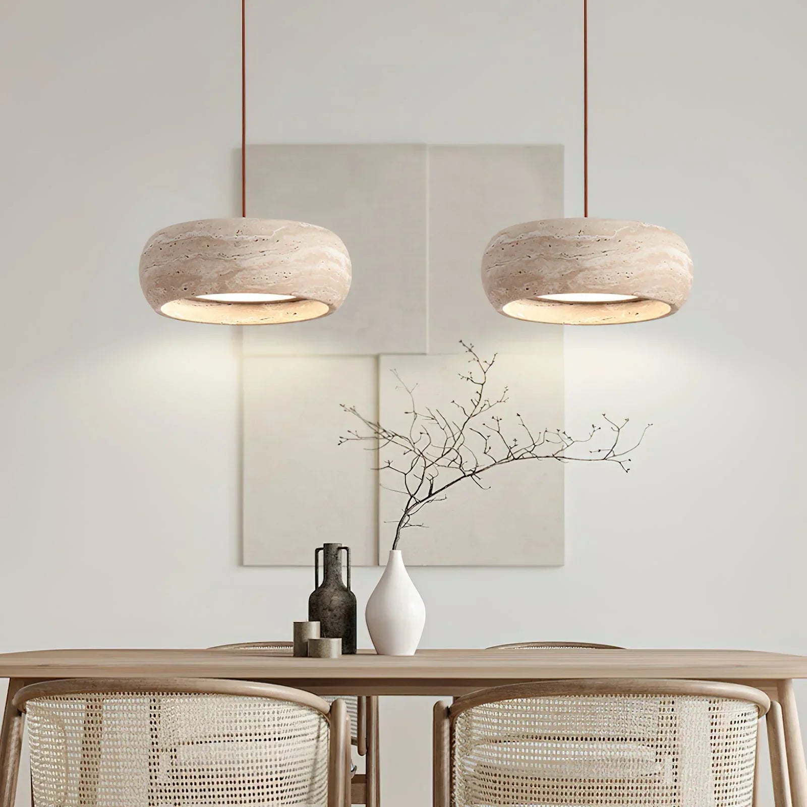 Natural Travertine Pendant Light | Organic Modern Design with Integrated LED | Unique Hanging Light for Warm Kitchen Ambiance