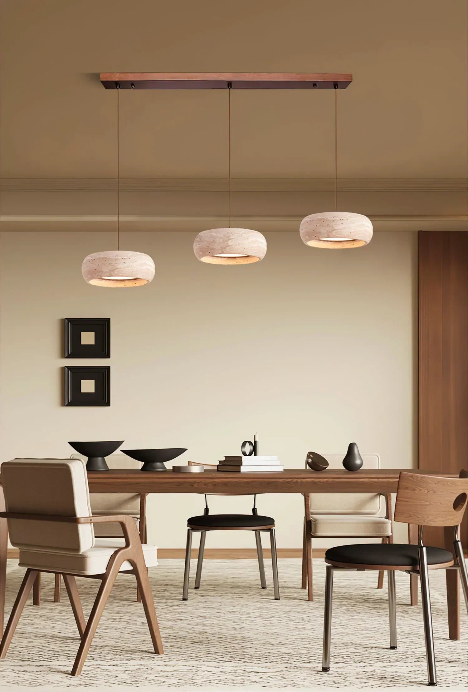 Natural Travertine Pendant Light | Organic Modern Design with Integrated LED | Unique Hanging Light for Warm Kitchen Ambiance
