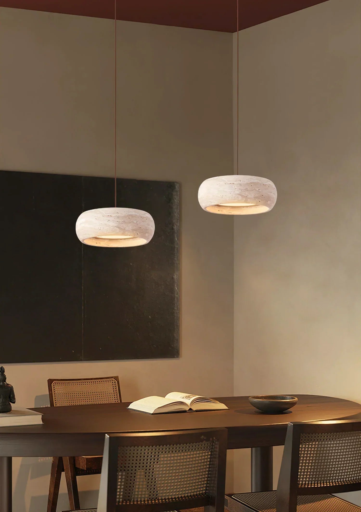 Natural Travertine Pendant Light | Organic Modern Design with Integrated LED | Unique Hanging Light for Warm Kitchen Ambiance