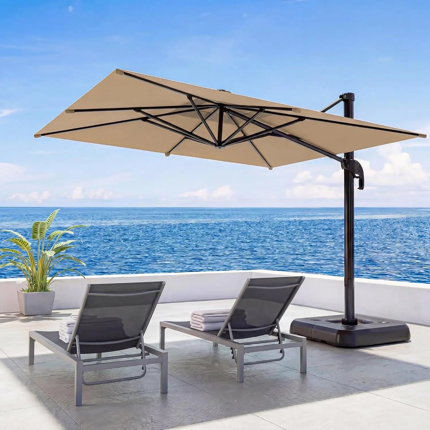 Outdoor Oasis | 10FT Cantilever Umbrella with 360° Rotation & UV Protection | Versatile Sunshade for Comfort