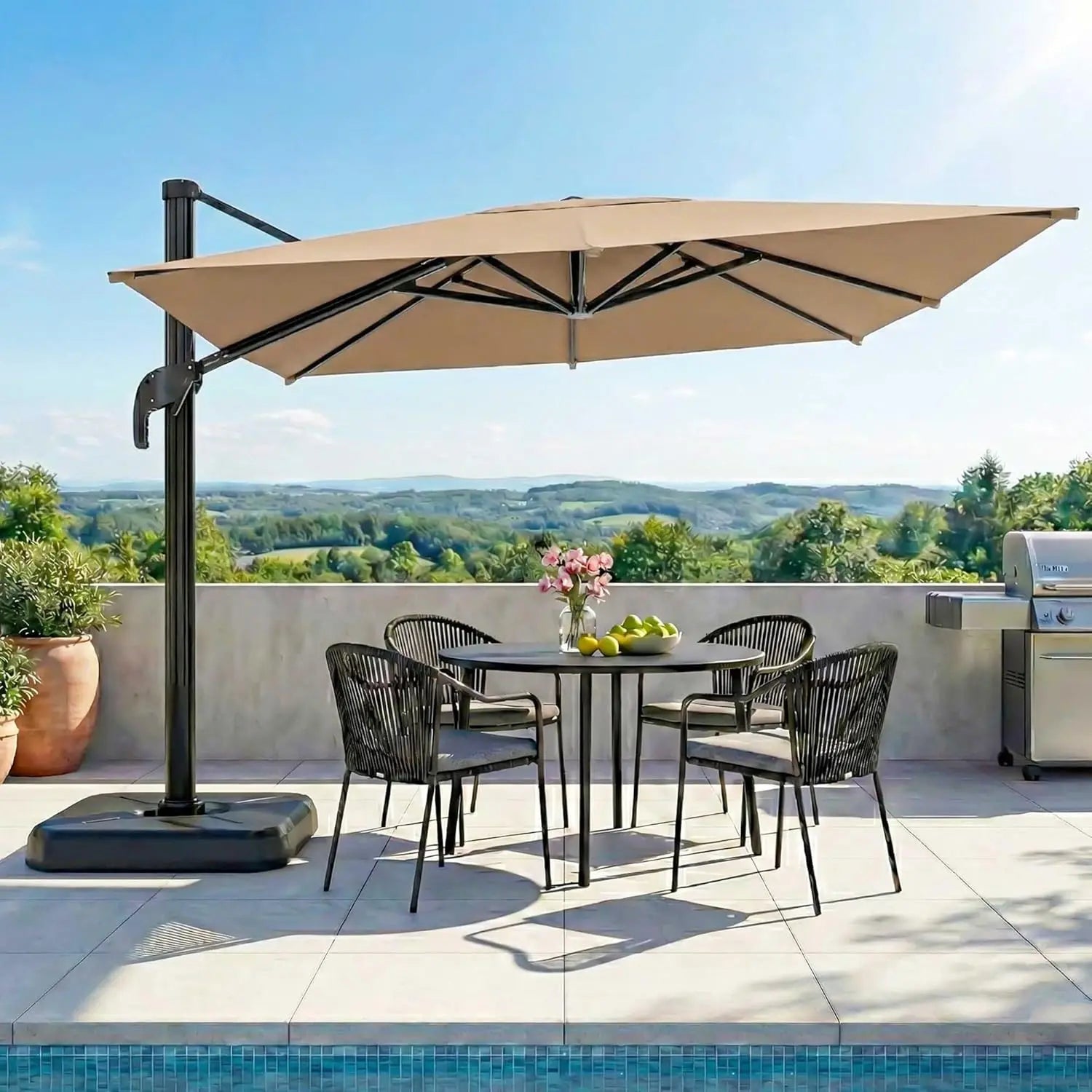 Outdoor Oasis | 10FT Cantilever Umbrella with 360° Rotation & UV Protection | Versatile Sunshade for Comfort