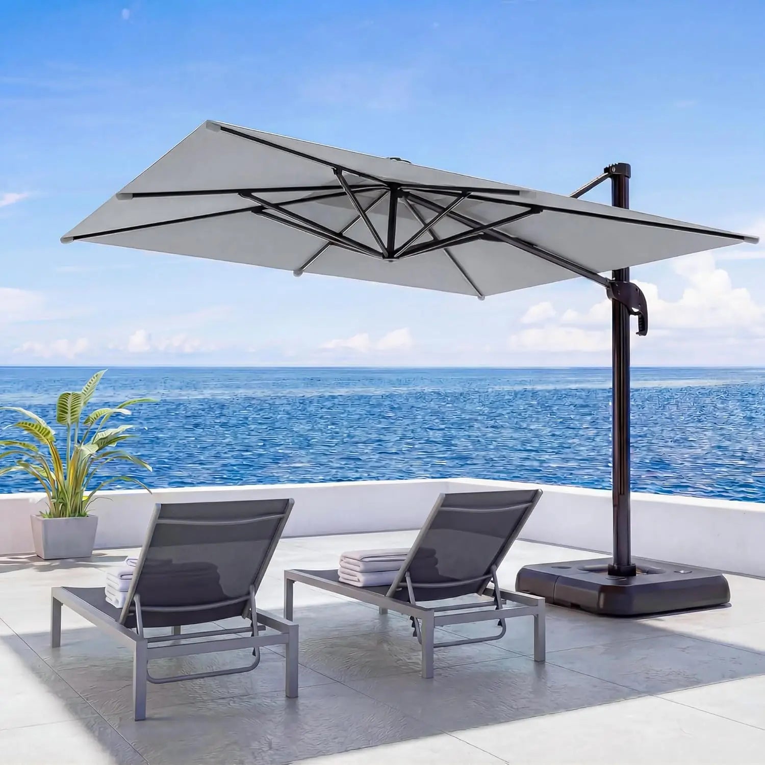 Outdoor Oasis | 10FT Cantilever Umbrella with 360° Rotation & UV Protection | Versatile Sunshade for Comfort