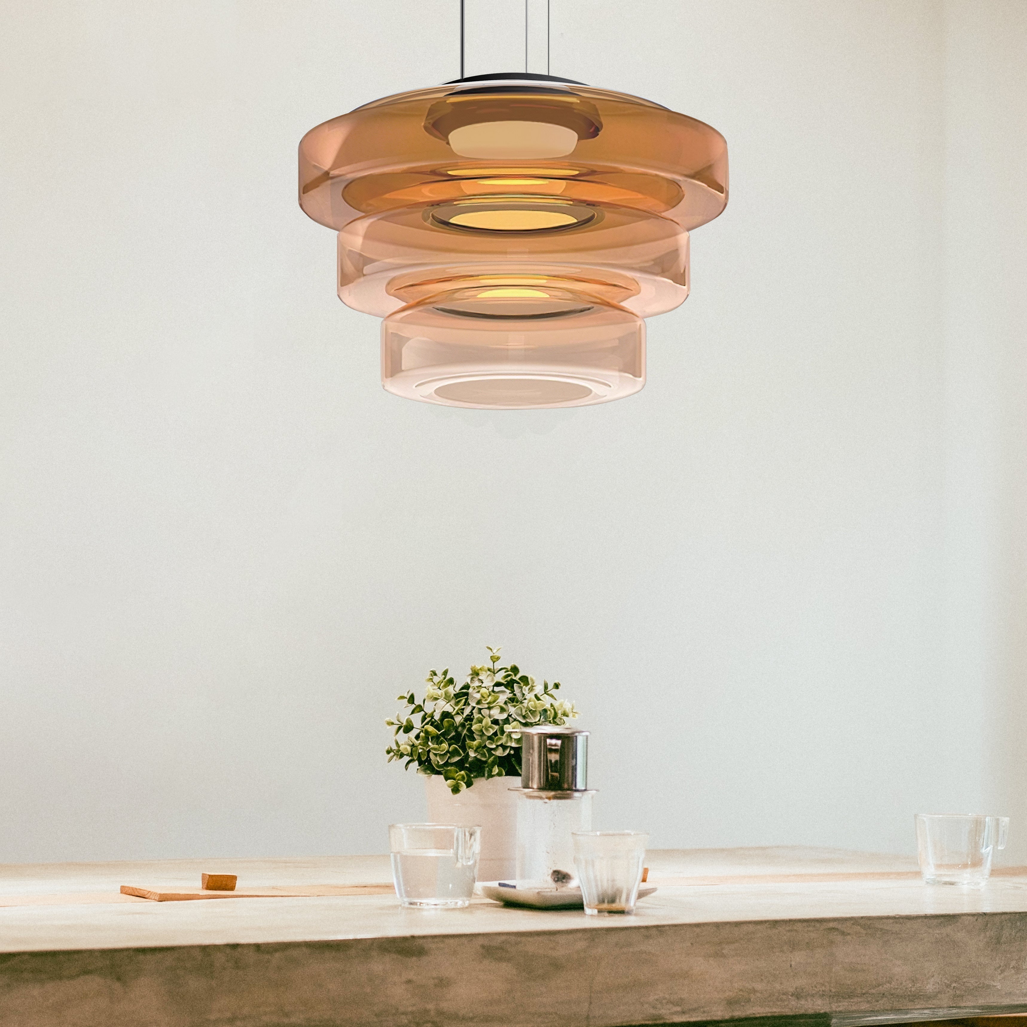 Parallax Collection | Glass Pendant Light with Dynamic Visual Effect | Sculptural Design for Atmospheric Kitchen Lighting