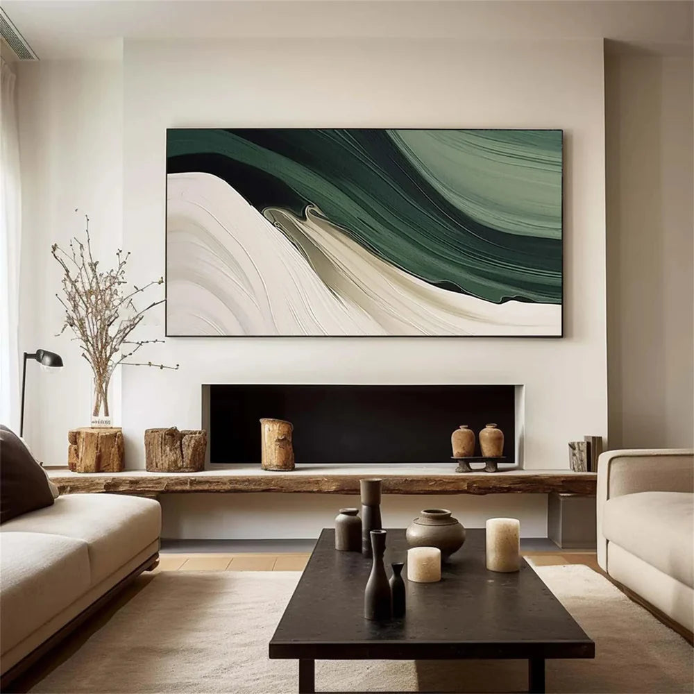 RicherArt | Green Abstract Canvas Print with Hand-Painted Design | Unique Wall Decor for Artistic Ambiance