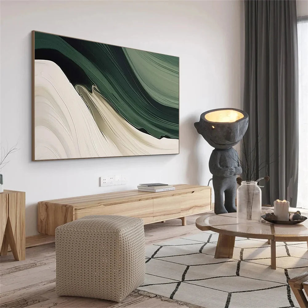 RicherArt | Green Abstract Canvas Print with Hand-Painted Design | Unique Wall Decor for Artistic Ambiance