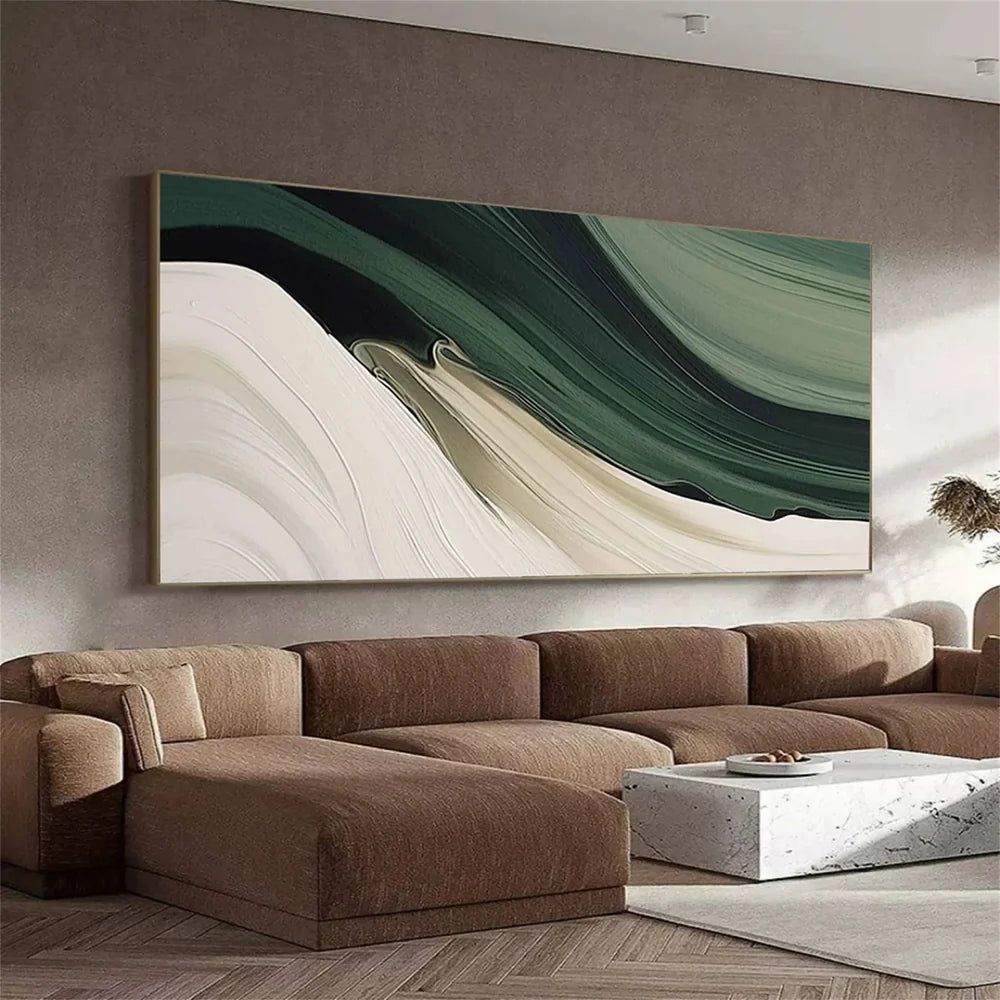 RicherArt | Green Abstract Canvas Print with Hand-Painted Design | Unique Wall Decor for Artistic Ambiance