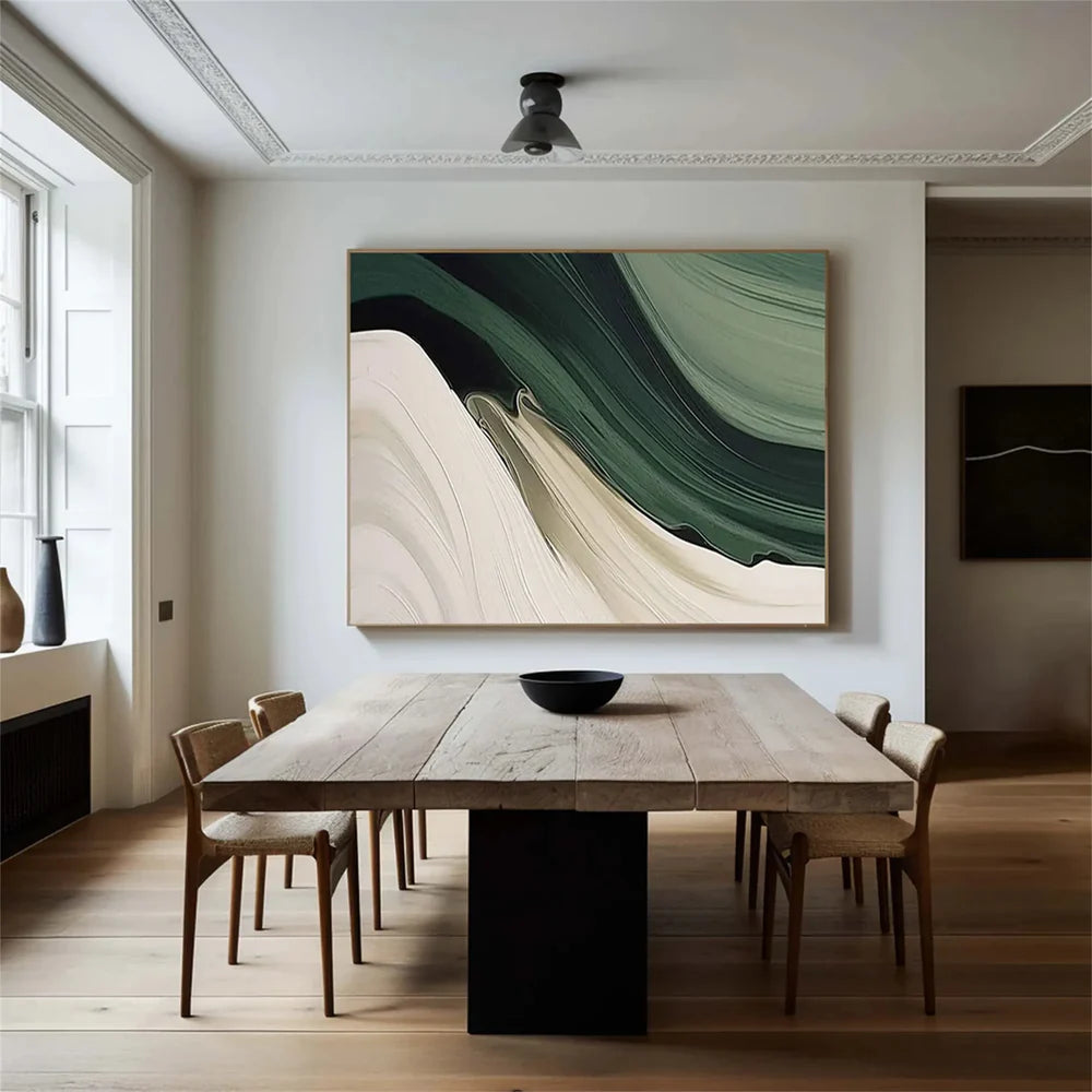 RicherArt | Green Abstract Canvas Print with Hand-Painted Design | Unique Wall Decor for Artistic Ambiance